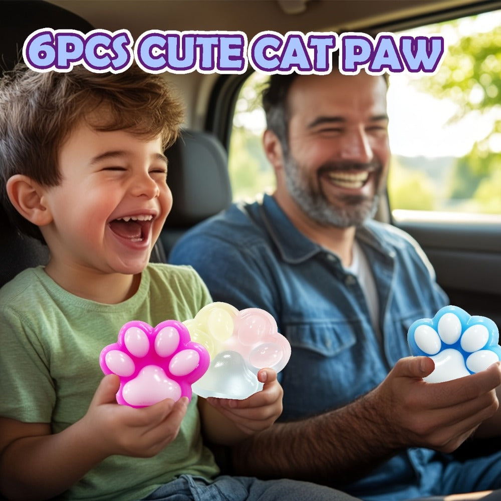 Six-Piece Cat Paw Squishy Toy Set, Approximately 2.95 Inches Each with Soft Sticky Handheld Texture
