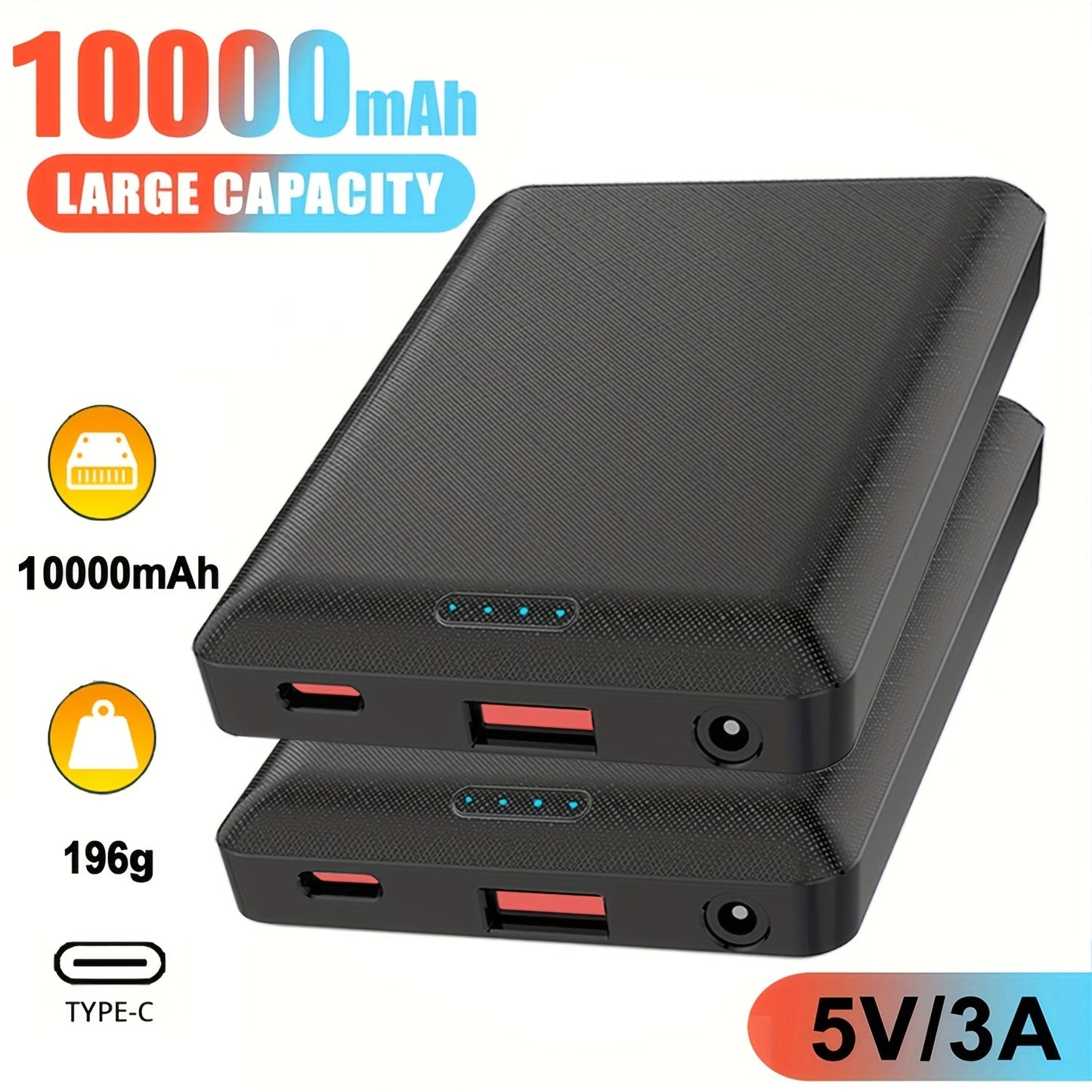DC5V 3A Stable Output Power Bank 10000mAh Rechargeable Battery Pack for Heated Vest Jacket Scarf Gloves Heated Clothing Electric Heating Equipment Portable USB-C Charger