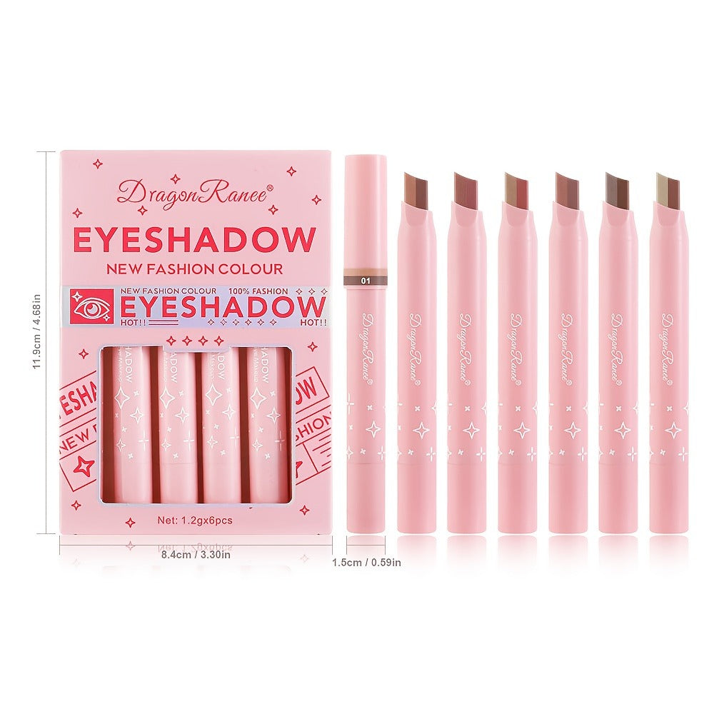 Dual-Color Eyeshadow Stick Set 6pcs Waterproof Two-Tone Eye Shadow Pencil – Smudge-Proof, Non-Fading, Blendable Shimmer & Matte Eye Makeup Kit for Women Beginners, Holiday Gift