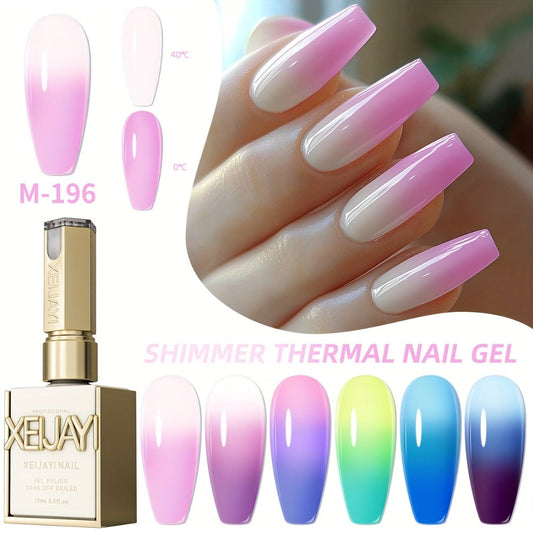 Gel Nail Polish Thermal 6-Color Set with Heat-Reactive Glitter, Frame Bottles and UV/LED Cure