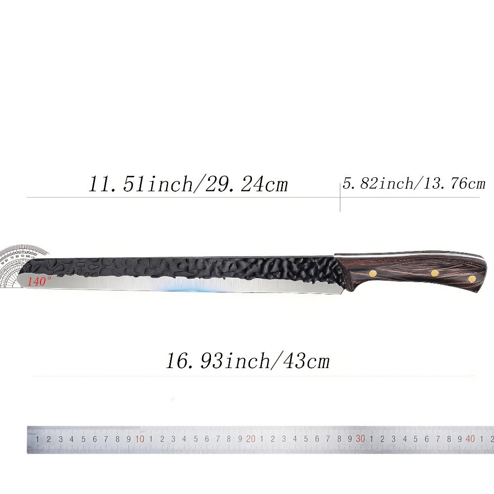 Long Brisket Slicing Kitchen Knife with 11.51-Inch Pictured Blade, Granton Edge and Wood-Tone Handle