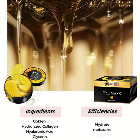 Under Eye Patches 24K Gold 60pcs Collagen Hyaluronic Acid Glycerin — Moisturizing Plumping Anti-Dark Circle Puffiness Fine Lines Unisex Hypoallergenic All Skin Types Travel Gift
