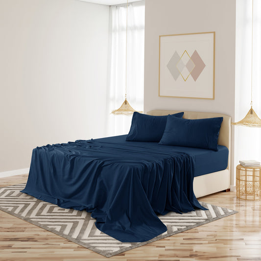 Bed Sheet Set Microfiber with Size-Dependent 3- or 4-Piece Contents and Six Documented Bed Dimensions