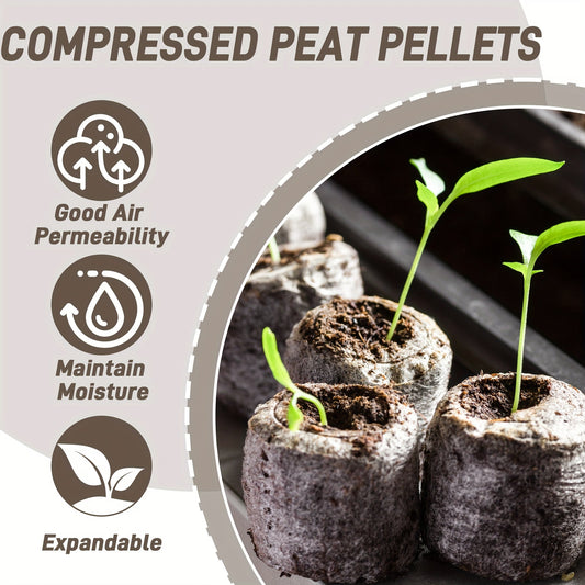 Peat Pellets Seed Starter 35mm Compressed | 50/100pcs Expandable Coir Discs for Seedlings Vegetables Flowers Herbs | Indoor Outdoor Seed Starting