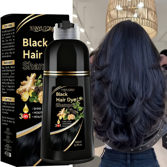 Plant Pigment Gray Coverage Hair Dye Shampoo 500ml — 2-in-1 Glycerin Moisturizing Color & Cleanse, Fast Gray Coverage, Black Brown Chestnut Red, Safe Unisex All Hair Types