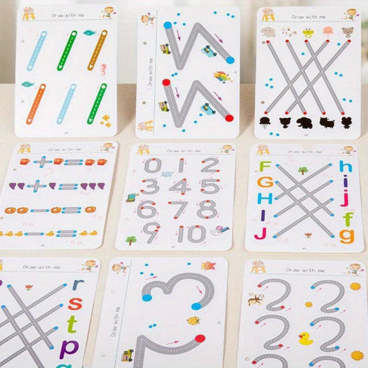 Wipe Clean Tracing Workbook for Kids — 64-Page Reusable Magic Exercise Book with 8 Color Pens & Eraser, Pen Control Writing Practice for Preschool Kindergarten Ages 3+, Back to School Gift