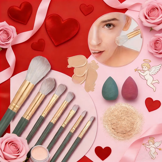 Full Face Makeup Gift Set for Women — Foundation, 18-Color Eyeshadow Palette, Coral Lipstick & Eyebrow Pencil, Complete Starter Kit, Holiday & Birthday Beauty Gift for Girls & Teens