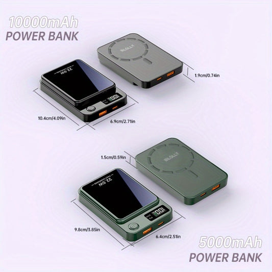 Power Bank Magnetic 10000mAh or 15000mAh with 15W Wireless, 22.5W Wired, USB-C and LED Display