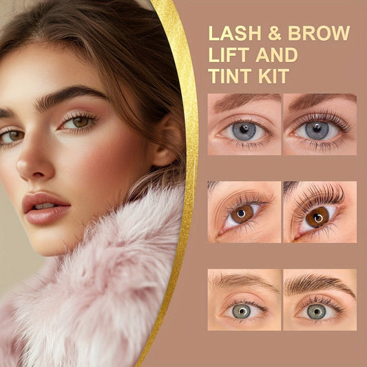 Lash Lift Kit & Brow Lamination Tint Set — 2-in-1 Eyelash Perm & Eyebrow Lamination with Black Brown Tint Dye, 4-6 Week Long-Lasting Results, DIY Home or Salon Use, Complete Beauty Kit for Women