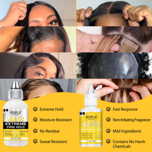 Wig Installation Kit with Lace Glue & Melting Spray | 9pc Glue Kit or 14pc Complete Wig Styling Set | Edge Brush Wig Cap Comb Resistance Band Remover for Beginners & Professionals