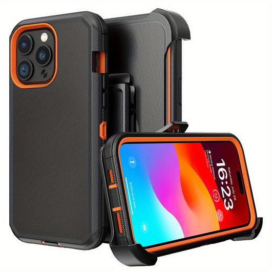 Phone Case Dual-Layer TPU and PC Cover with Rotating Belt Clip Holster and Qi Charging for iPhone 15 Models