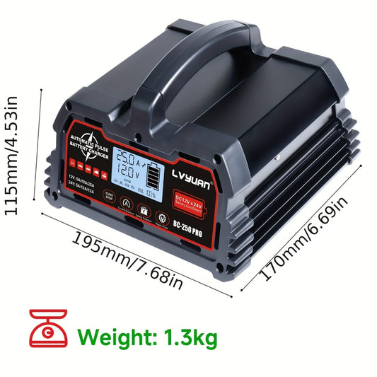 Smart Battery Charger 12V 25A 24V 12A 8-Stage Trickle Charger with Temperature Compensation for LiFePO4 Lead Acid Car Truck Motorcycle Boat Batteries
