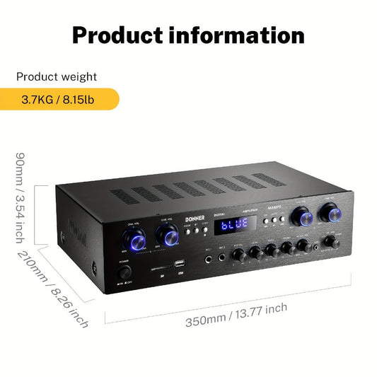 Donner 4-Channel Home Stereo Receiver Amplifier with USB SD FM Radio, Dual Mic Input Echo, RCA, LED Display for Home Sound System Karaoke Living Room