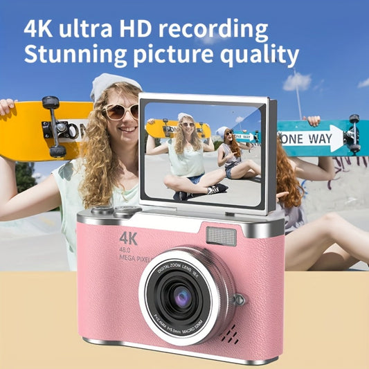 4K HD Digital Camera 2.4-Inch Flip Screen for Beginners Vlogging Photography Video Recording Compact Point and Shoot Camera Perfect Christmas Thanksgiving Gift for Kids Teens Adults