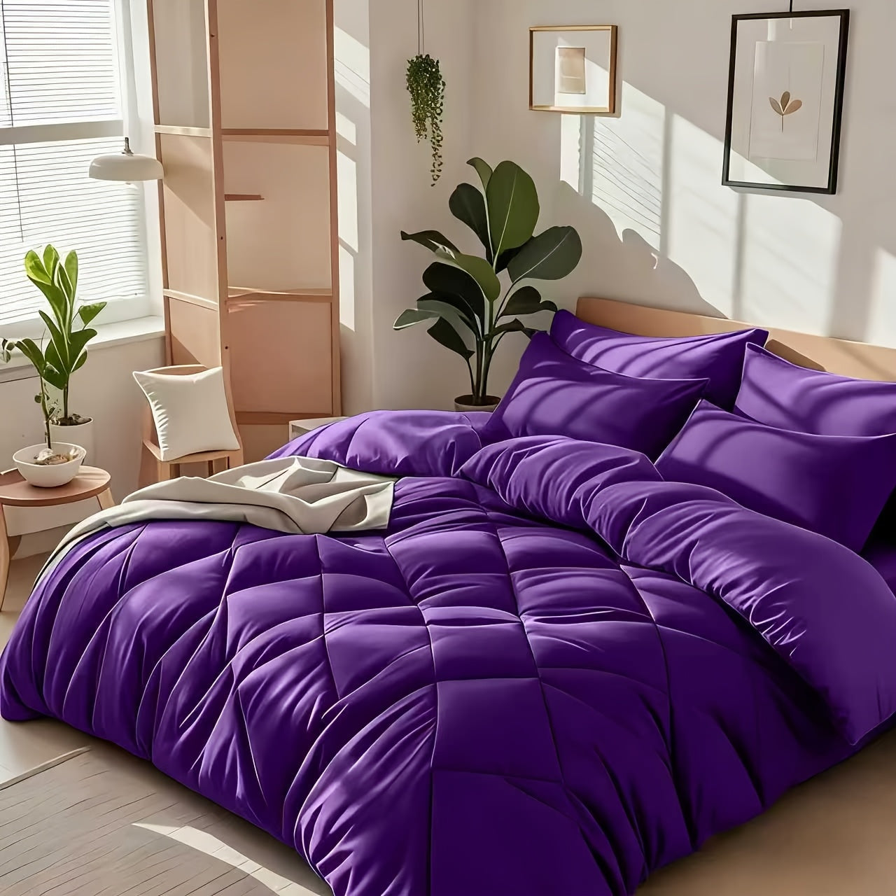 Diamond-Grid Microfiber Comforter Set with Pillowcases, 14 Color or Code Options and Twin, Queen or King Sizes
