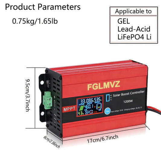 30A MPPT Solar Boost Charge Controller 1200W – DC-DC Step-Up Solar Panel Regulator for Lead-Acid, Gel & Lithium Batteries, Compatible with Golf Cart, E-Bike, Electric Scooter & Off-Grid Systems