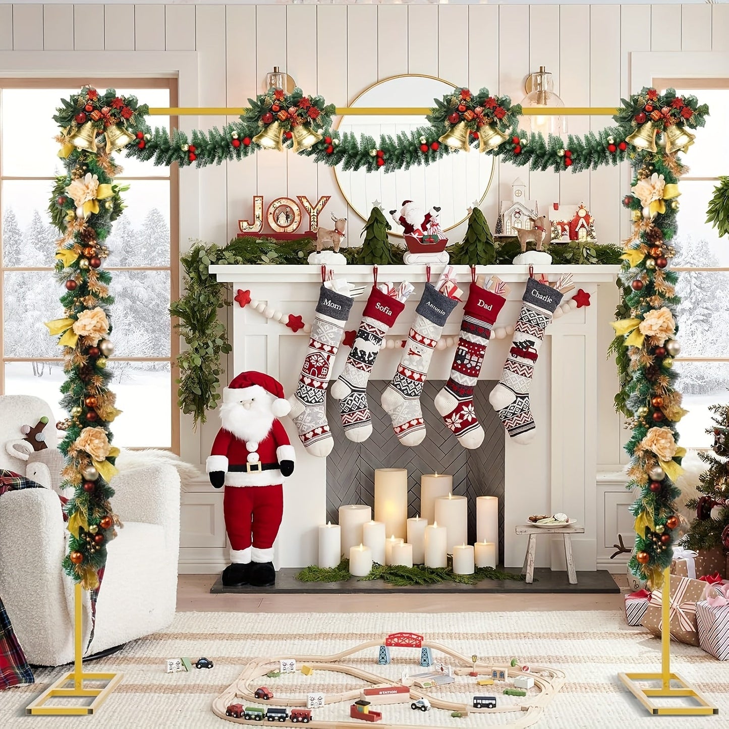 Backdrop Stand Gold Square Frame with 6.5, 6.6 and 8-Foot Selections, Adjustable Crossbar and Flat Feet