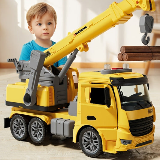 Inertia Crane Truck Toy for Kids - Large Engineering Vehicle with Telescopic Arm, Interactive Track & Double Doors