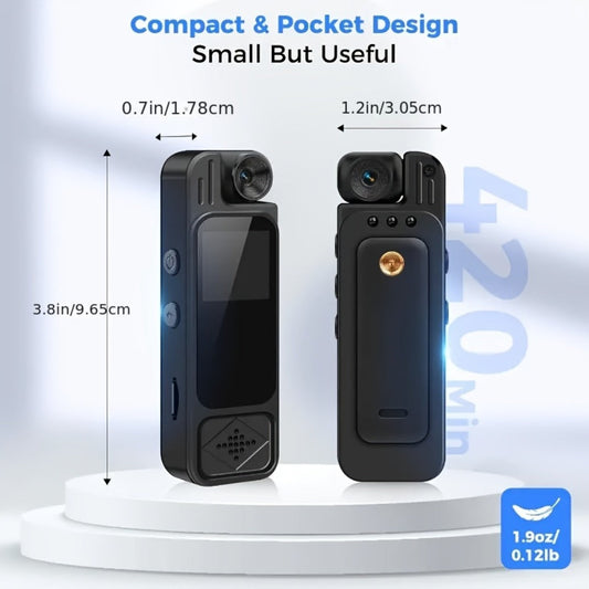 Mini Body Camera 1080P HD with Night Vision & 180° Rotating Lens – 5-Hour Battery, Loop Recording, Infrared IR Lights, USB Rechargeable for Outdoor Sports, Travel & Personal Security