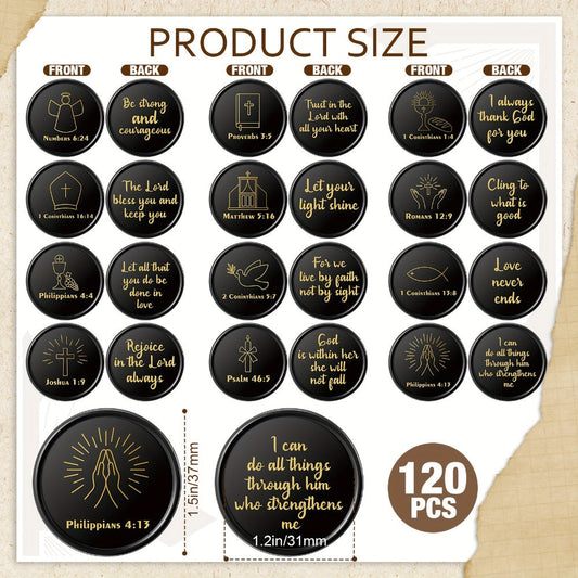 Party Favors Bible-Verse Coins, 120-Piece Black Token Set for Church and Faith-Themed Events
