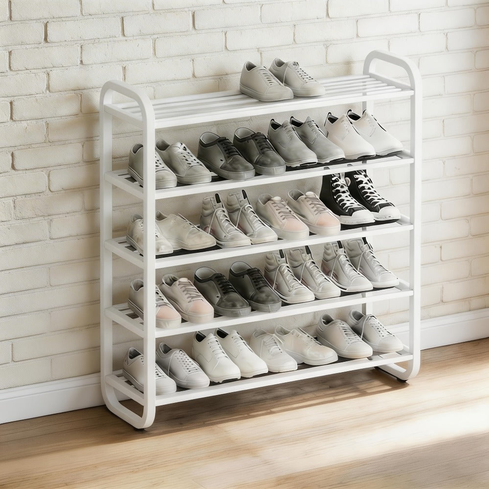 Shoe Storage Organizer 5-Layer Narrow White Rack for Entryway, Closet, Living Room and Door Areas