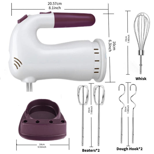 Hand Mixer Electric 400W with Storage Stand & 5-Speed Turbo Boost – 5 Stainless Steel Attachments for Baking Cream Cake Dough Cookie