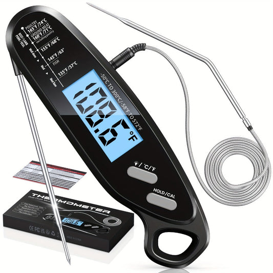 Instant Read Meat Thermometer with Dual Probes Backlit LCD Digital Cooking Thermometer Fast 3-Second Read Calibration Alarm BBQ Grill Oven Smoker Oil Candy Kitchen Food Thermometer Gift