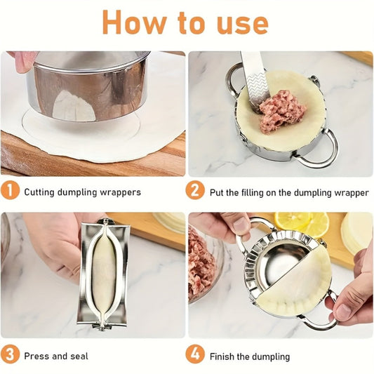 13PCS Dumpling Maker Set - Stainless Steel Ravioli Pierogi Cutter Tools with Wooden Handles