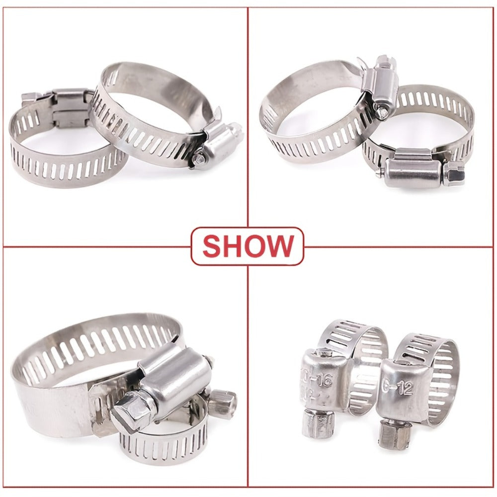 Stainless Steel Hose Clamps 100-Pack Assortment Kit - Multiple Universal Sizes Adjustable Hose, for Home Plumbing Maintenance and Repair
