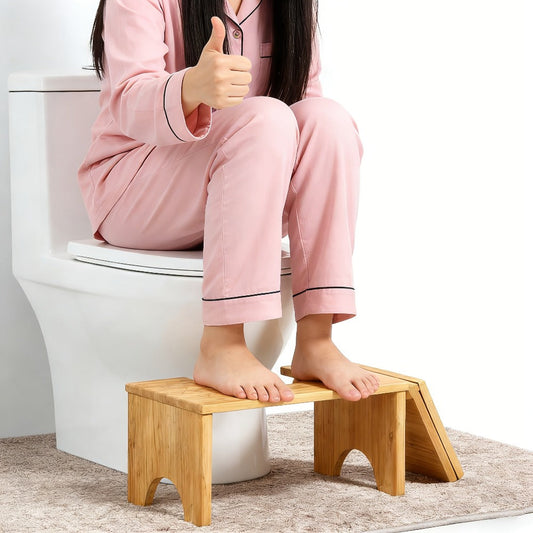 Toilet Stool Foldable Bamboo Squatting Stool – Ergonomic 7-Inch Height for Natural Constipation Relief | Collapsible Non-Slip Bathroom Footstool for Space Saving, Travel & Easy Storage
