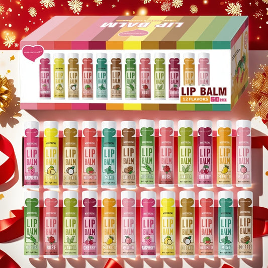 Glycerin Lip Butter Set 60 Pieces – 12 Scents Moisturizing Glossy Lip Balm, Deep Hydration for Soft Dry Lips, Valentine's Day & Holiday Gift Set for Women & Girls