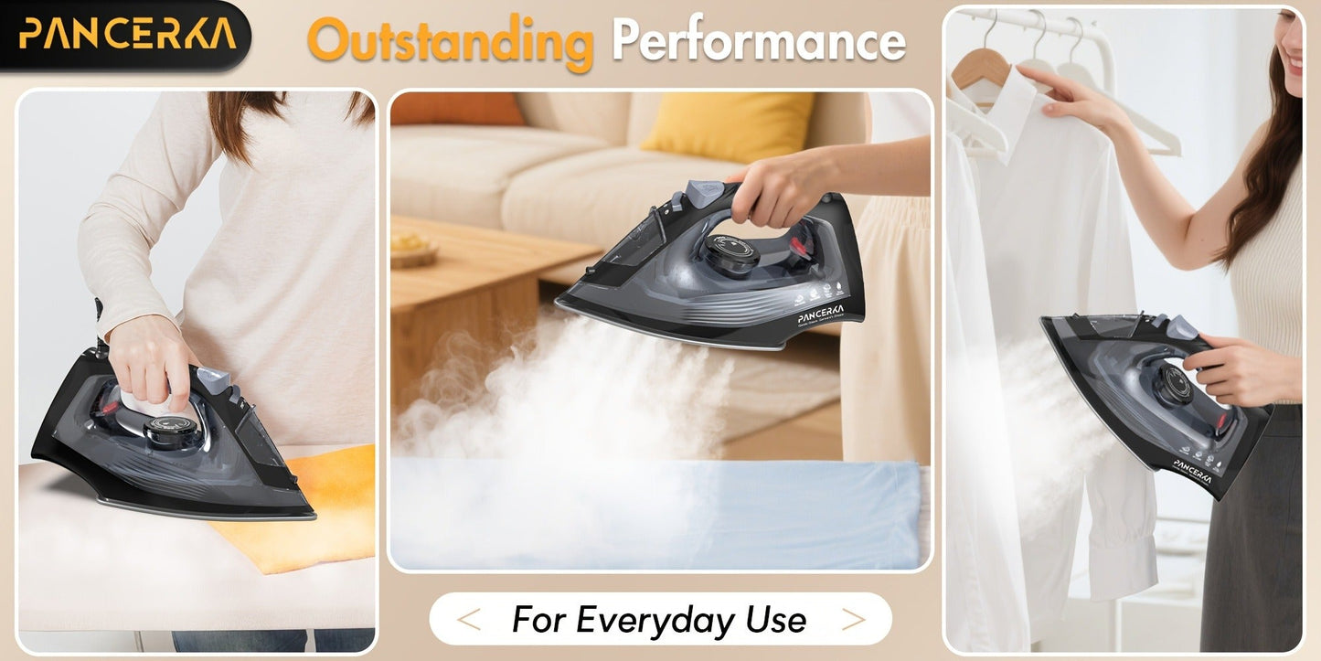 Black 1200W Steam Iron with Three Temperature Settings, Spray Button and Transparent Water Tank