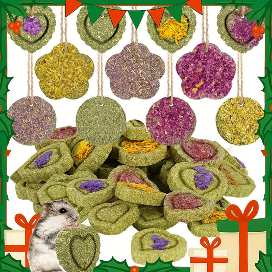 Timothy Hay Chew Treats 20 Pack - Handmade Natural Rabbit Toys for Boredom, Guinea Pig Chinchilla Hamster Rat Gerbil Teeth Grinding Snacks - Small Animal Enrichment Toys & Easter Gift for Small Pets