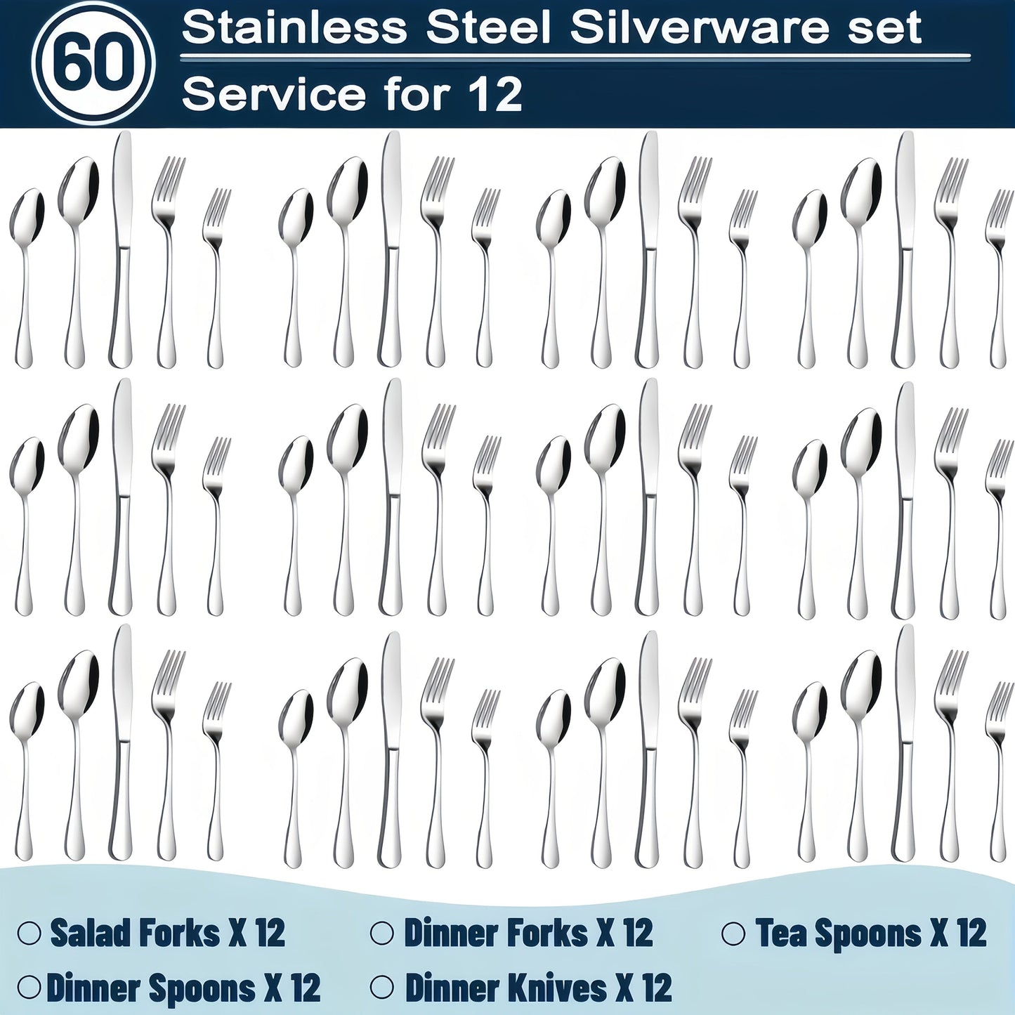 Stainless Steel Silverware Set 20 or 60 Piece – Heavy Duty Commercial Grade, Dishwasher Safe, Rust-Proof & Non-Toxic Bulk Kitchen Tableware with Gift Box for Restaurant, Wedding & Home
