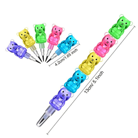 Bear Stackable Pencils 5-in-1 HB 59pcs No Sharpening Needed – Cute Cartoon Multicolor Snap Together Pencil Set Party Favor School Supply Gift for Kids Ages 4+ Birthday Easter Christmas