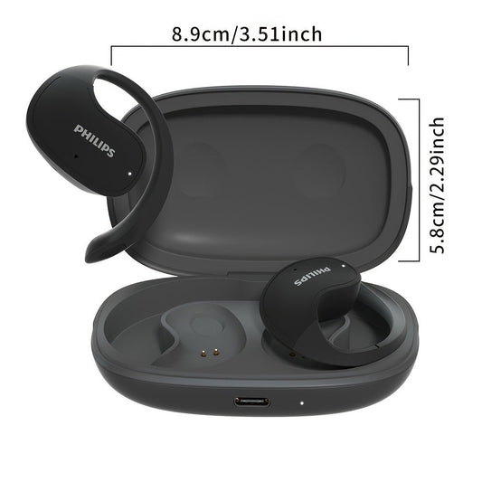 Wireless Earbuds Philips Black Stereo with Touch Volume, Noise-Cancelling Mic and Type-C Case