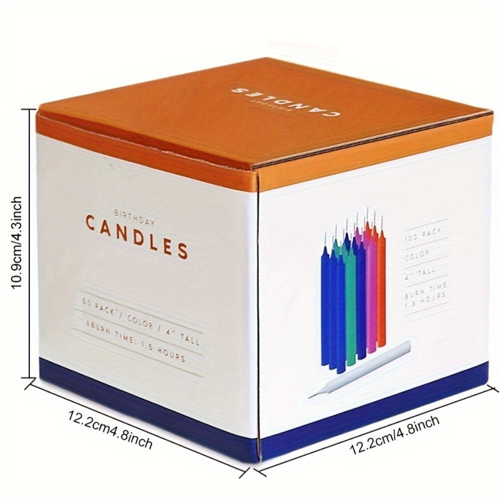Assorted Color Soy Wax Taper Candle Set with 100 Compact 4-Inch Candles in Straight Form and Boxed Package