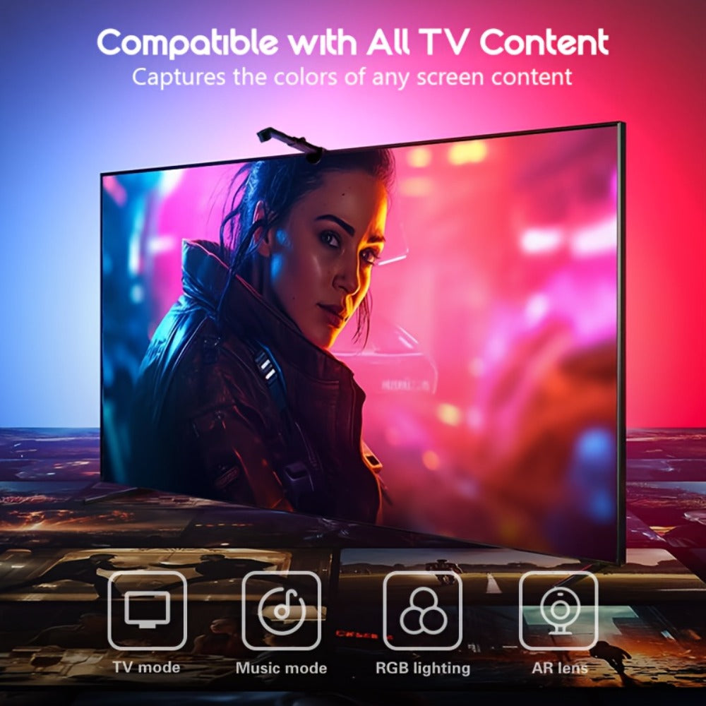 TV LED Backlight with Camera Screen Sync RGBW 5ft - Real-Time Color Matching USB Powered Ambient Bias Lighting for Smart TVs