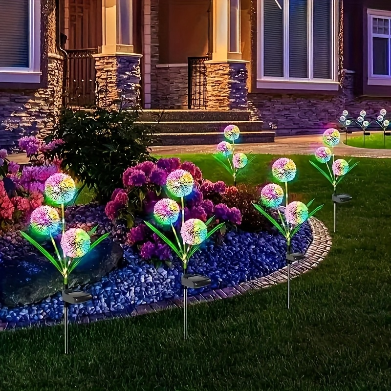Three-Stem Solar Globe Garden Lights with Dandelion-Style Heads in Warm or Multicolor Options