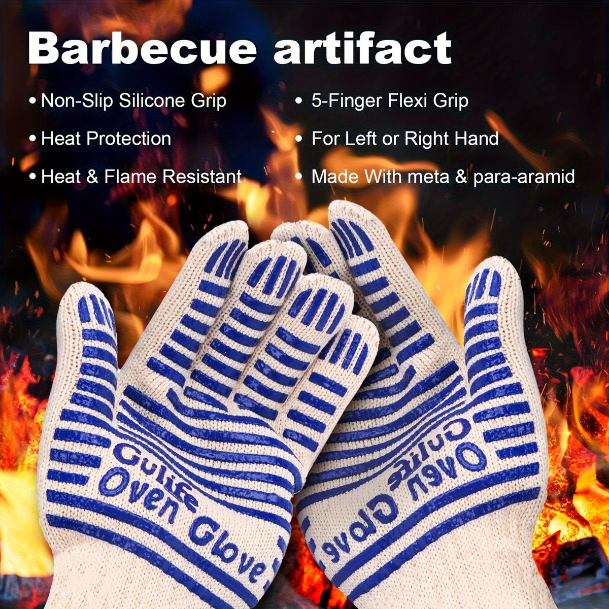 Silicone Oven Mitts with Fingers Heat Resistant Gloves for Cooking Baking BBQ Grilling - Kitchen Oven Gloves 2pcs or 4pcs Set