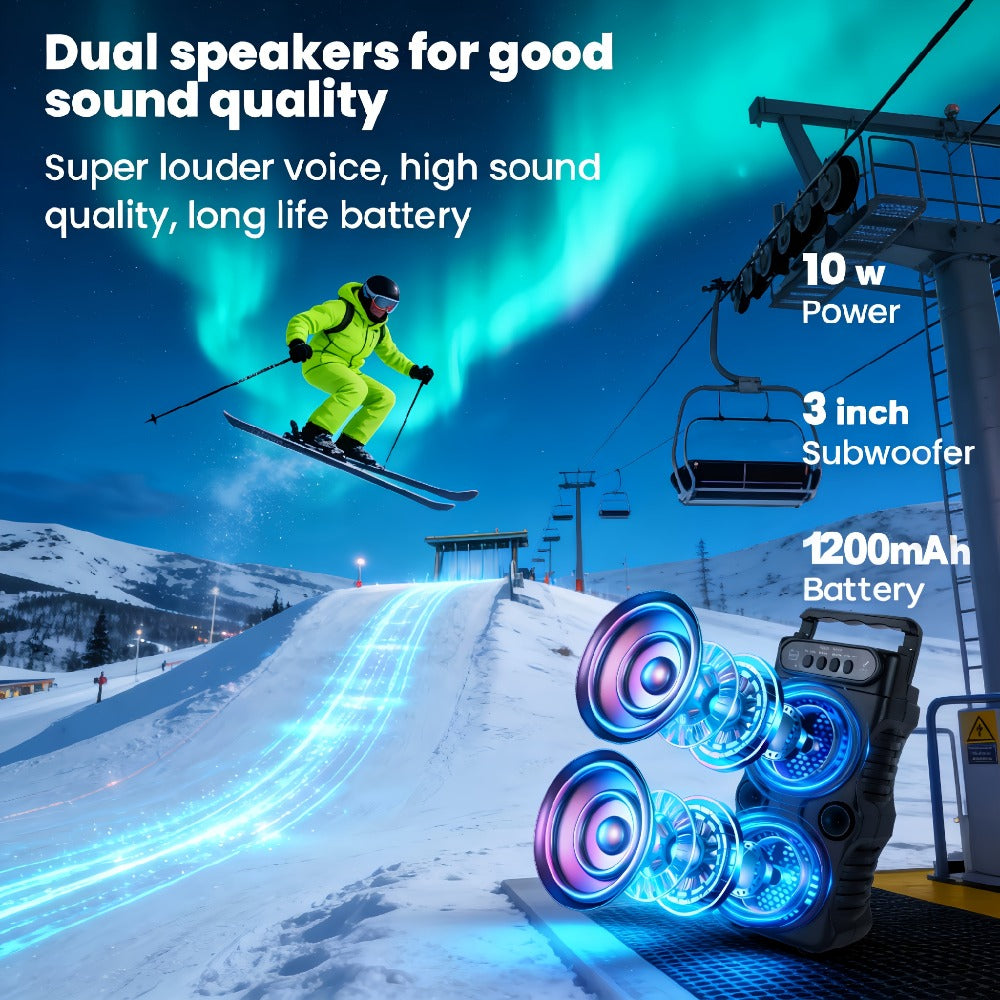 Portable Bluetooth Speaker with Dual 3-Inch Drivers, LED Lights, USB, TF, FM and 3.5mm AUX