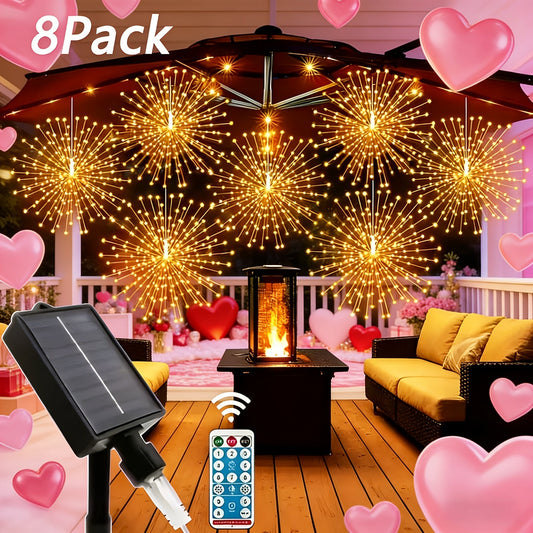 Meteor Shower Rain Lights Outdoor, 480 LED Solar Starburst Ball Lights 8 Tubes with Remote & Timer, IP44 Waterproof Falling Rain Drop Icicle String Lights for Christmas Tree Garden Party Wedding Decor