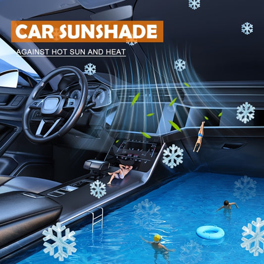 Windshield Sun Shade with Hook & Loop Closure - Foldable Front Window UV Ray Blocker, Dashboard Heat Protector, Universal Fit Car Interior Sun Visor for Cooler Cabin