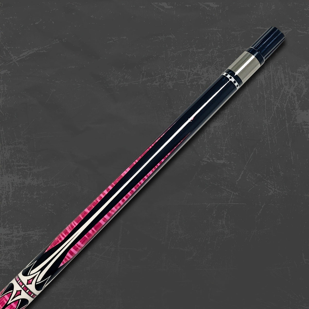 Two-Piece Carbon Fiber Pool Cue with Metal Joint, Wrap Section and Pink or Blue Graphic Designs