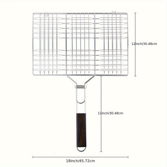 Grill Basket Stainless Steel Folding BBQ Grilling Basket for Fish Chicken Vegetables Shrimp Portable Outdoor Camping Barbecue Accessory 3 Sizes