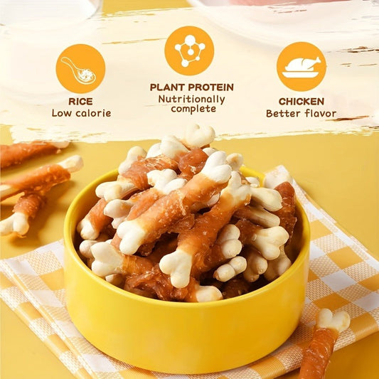 Dog Treats Chicken or Duck Wrapped Bone-Shaped Biscuits in Two-Pack Flavor Options for Reward Use