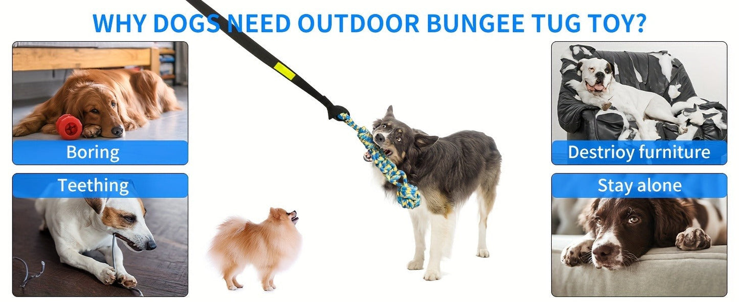 Dog Toy Outdoor Hanging Bungee Tug with Adjustable 19.7-Foot Elastic Cord, Soft Loop and Chew Rope