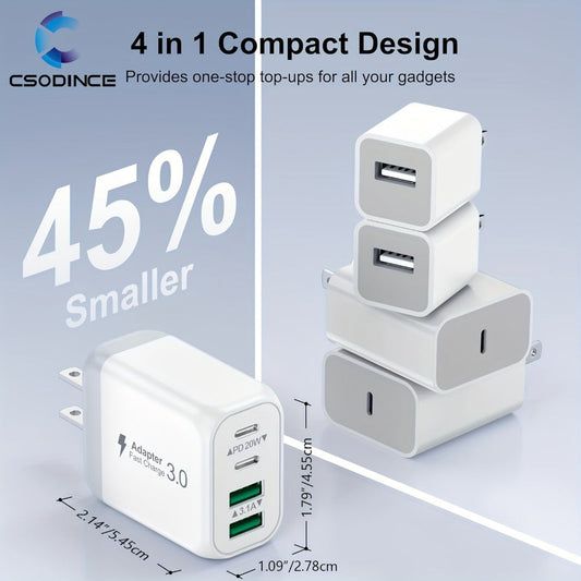 40W 4-Port USB-C Wall Charger 2-Pack PD 3.0 Fast Charging Block Cube – Multi-Port Charger for iPhone 15 14 13 12 XR SE iPad Pro Mini Air Google Pixel Android – Type-C Power Adapter Duo