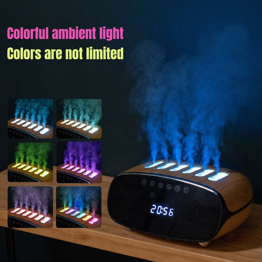 Humidifier with Bluetooth Speaker, LED Alarm Clock, Remote Control and Wood-Grain Desktop Body
