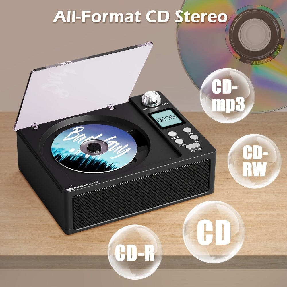 CD Player with Bluetooth Stereo Speakers, FM Radio, USB Playback, AUX Input, LED Display, Remote Control, Type-C Charging, Earphone Jack, All-in-One Home Audio System for Adults Seniors